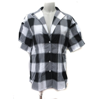 ナラカミーチェ シャツ ブラウス 半袖 チェック 1 黒 ブラック 白 ホワイト(シャツ/ブラウス(半袖/袖なし))