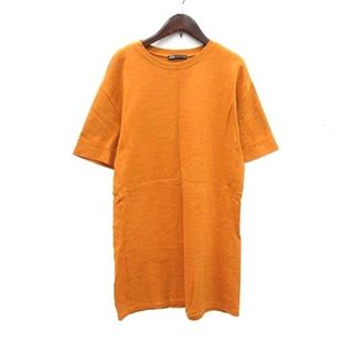 ザラ(ZARA)のザラ Tシャツワンピース ひざ丈 五分袖 クルーネック S オレンジ ■MO(ひざ丈ワンピース)