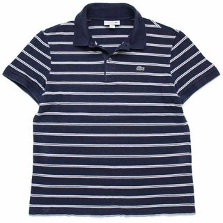 ラコステ(LACOSTE)のLACOSTEラコステ ボーダー コットン×リネン 鹿の子 ポロシャツ 紺×白 3★B フレンチ ユーロ ヨーロッパ マリン ワンポイント(ポロシャツ)