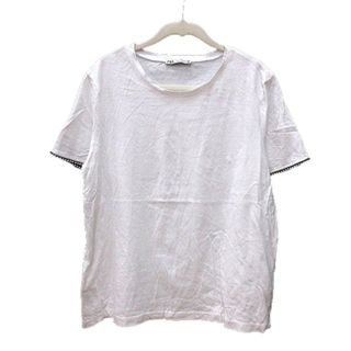 ザラ(ZARA)のザラ ZARA カットソー Tシャツ クルーネック 半袖 パールビーズ L 白(Tシャツ(半袖/袖なし))