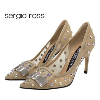セルジオロッシ(Sergio Rossi)のセルジオロッシ sergio rossi パンプス 靴 シューズ メッシュ スエード ベージュ 未使用 ビジュー ロゴプレート sr1(ハイヒール/パンプス)