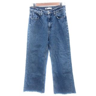 ザラ(ZARA)のザラ デニムパンツ ジーンズ ワイド カットオフ ダメージ加工 34 青 ブルー(デニム/ジーンズ)