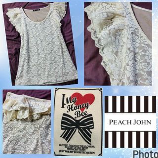 ピーチジョン(PEACH JOHN)のマイハニービー★ピーチジョン★PJ★良品★袖ボリュームフリル★レーシートップス(シャツ/ブラウス(半袖/袖なし))