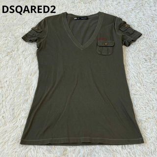 ディースクエアード(DSQUARED2)のDSQARED2 ディースクエアード　Tシャツ　ミリタリー　Vネック　カーキ(Tシャツ(半袖/袖なし))