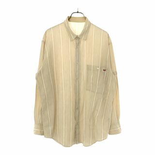 パパス 日本製 ストライプ 長袖 コットンシャツ M ベージュ系 Papas メンズ(シャツ)