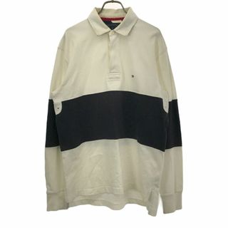 トミーヒルフィガー(TOMMY HILFIGER)のトミーヒルフィガー ボーダー 長袖 ラガーシャツ M ホワイト×ブラック TOMMY HILFIGER メンズ(ポロシャツ)