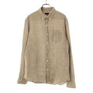 バナナリパブリック(Banana Republic)のバナナリパブリック チェック 長袖 リネン ボタンダウンシャツ L ベージュ×ホワイト Banana Republic メンズ(シャツ)