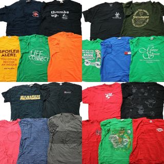 古着卸 まとめ売り カラーmix プリント 半袖Tシャツ 20枚セット (メンズ XL ) 無地 ワンポイント 総柄 レッド MT4002(その他)