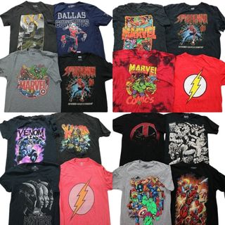 古着卸 まとめ売り マーベル DCコミック 半袖Tシャツ 16枚セット (メンズ S /M ) スパイダーマン ヴェノム ブラックパンサー MT4043(その他)