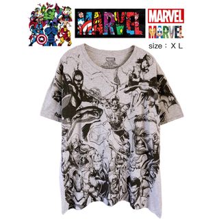 マーベル(MARVEL)のMARVEL　スーパーヒーロー　Tシャツ　XL　グレー　USA古着(Tシャツ/カットソー(半袖/袖なし))