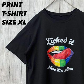 レディース古着　プリントTシャツ　サイズXL 黒　ブラック(Tシャツ(半袖/袖なし))