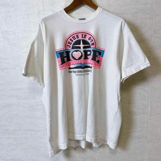 ビンテージ　シングルステッチ　教会ロゴ　白ホワイト　半袖Ｔシャツ　メンズ　古着(Tシャツ/カットソー(半袖/袖なし))