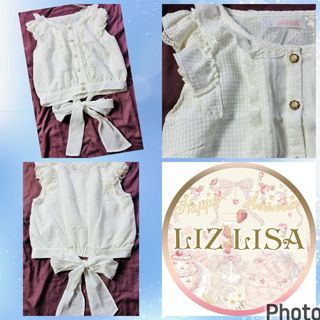 リズリサ(LIZ LISA)のリズリサ★新品未使用★ビックリボン★お花ボタン★チェックデザイン★ブラウス(シャツ/ブラウス(半袖/袖なし))