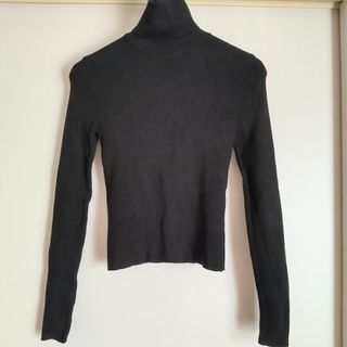 ザラ(ZARA)のザラ ZARA タートルネックニット 長袖 カットソー 黒 無地 S(カットソー(長袖/七分))