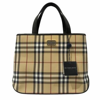 バーバリー(BURBERRY)のBURBERRY ハンドバッグ ロゴ プレート チェック PVC レザー(ハンドバッグ)