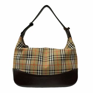 バーバリー(BURBERRY)のBURBERRY ショルダーバッグ ロゴ プレート チャーム付き チェック ワンショルダー キャンバス レザー(ショルダーバッグ)