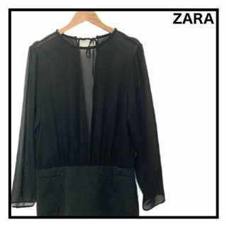 ザラ(ZARA)のザラ　シーアーシャツ　スカートドッキングワンピース　ひざ丈　透け感　ブラック(チュニック)