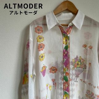 美品★ALTMODER アルトモーダ シャツ 花柄 シアー 綿100%(シャツ/ブラウス(長袖/七分))