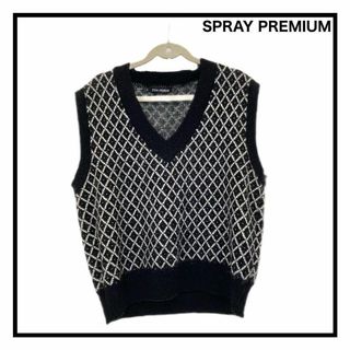 【SPRAY PREMIUM】　ニットベスト　チェック　ノースリーブ　レディース