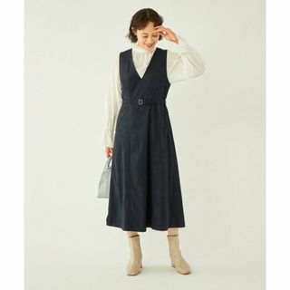 ユナイテッドアローズグリーンレーベルリラクシング(UNITED ARROWS green label relaxing)の【NAVY】フェイクスウェード Vネック ベルト ジャンパースカート(ロングワンピース/マキシワンピース)