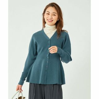 ユナイテッドアローズグリーンレーベルリラクシング(UNITED ARROWS green label relaxing)の【DK.GREEN】フォルム ハイゲージ ペプラム ニット カーディガン プルオーバー -ウォッシャブル-(カーディガン)