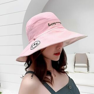 6051P【カラー：ピンク】スマイルニコちゃん　紐付きハット　帽子　UVカット(ハット)