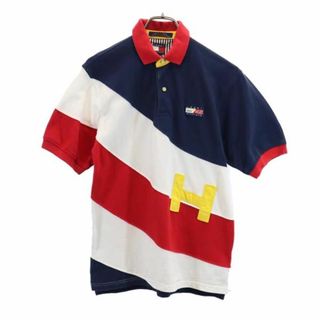 トミーヒルフィガー(TOMMY HILFIGER)のトミーヒルフィガー 90s オールド フラッグタグ 半袖 ポロシャツ L 紺×白×赤×黄 TOMMY HILFIGER 鹿の子 メンズ(ポロシャツ)