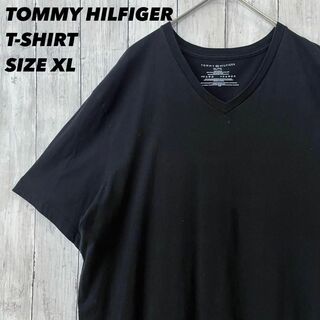 TOMMY HILFIGER - アメリカ古着　トミーヒルフィガー　ワンポイントプリントVネックTシャツ　XL 黒