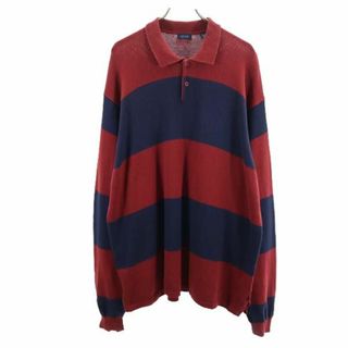 アイゾット 90s オールド 長袖 コットン セーター XXL レッド×ネイビー IZOD ニット ビッグサイズ メンズ(ニット/セーター)