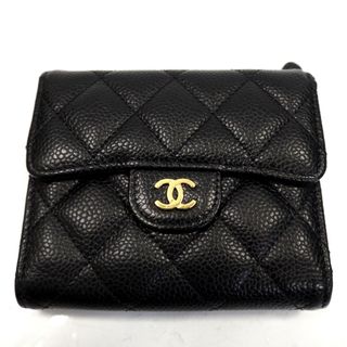 シャネル(CHANEL)のシャネル 三つ折り財布 マトラッセ キャビアスキン ココマーク ブラック系×ゴールド金具 レディース Th964191 美品・中古(財布)