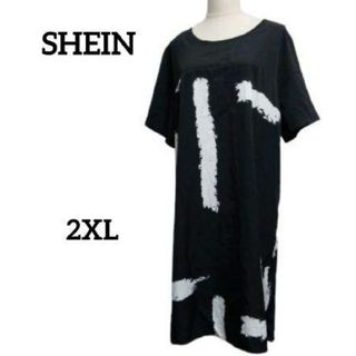 シーイン(SHEIN)の美品 SHEIN シーイン 2XL ゆるふわ シフォン ブラック ワンピース(ひざ丈ワンピース)