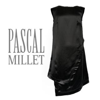 PASCAL MILLET 定価15万 パスカルミレ シルク ワンピース 黒(ひざ丈ワンピース)