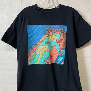 プリントＴシャツ　オーバーサイズL　黒ブラック　半袖Ｔシャツ　メンズ　古着(Tシャツ/カットソー(半袖/袖なし))