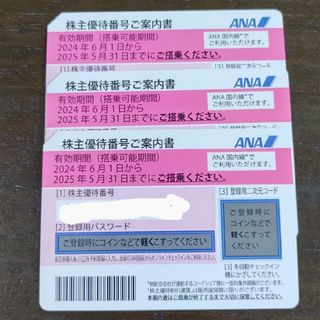 エーエヌエー(ゼンニッポンクウユ)(ANA(全日本空輸))のANA株主優待券 3枚です。(航空券)