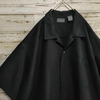 【770】オープンカラー開襟半袖シャツ レーヨン・ポリ混シャツ　ブラック　３ＸＬ(シャツ)