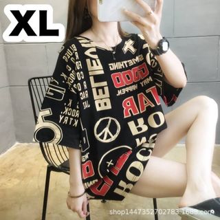 9大人気★レディース半袖Tシャツアルファベットトップス ゆったり大きいXL LL(Tシャツ(長袖/七分))