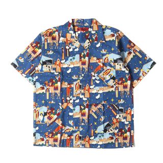 エビス(EVISU)の新品 EVISU エヴィス シャツ サイズ:38(M) 聖書 イラスト柄 オープンカラー 半袖シャツ ネイビー 紺 日本製 トップス カジュアルシャツ【メンズ】(シャツ)