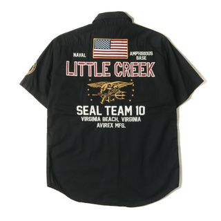 AVIREX - 美品 AVIREX アヴィレックス シャツ サイズ:M NAVY SEALs 純正カスタム ミリタリー 半袖シャツ SS PATCHED MILITARY SHIRT LITTLE CREEK ブラック 黒 トップス カジュアルシャツ【メンズ】【中古】