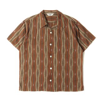 CALEE - CALEE キャリー シャツ サイズ:L ドビーストライプ オープンカラー 半袖シャツ S/S ONDULE STRIPE SHIRT ブラウン トップス カジュアルシャツ【メンズ】【中古】