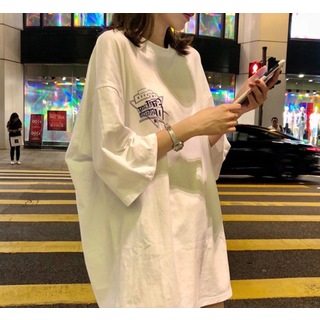 【レア】　レディース　Tシャツ　白色　ロック　L　韓国　ロゴ　お洒落　ゆったり(Tシャツ(半袖/袖なし))