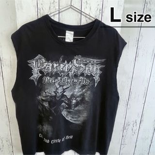 ミュージックティー(MUSIC TEE)のUSA古着　ノースリーブ　Tシャツ　ブラック　プリント　ロック　バンド　メタル(Tシャツ/カットソー(半袖/袖なし))