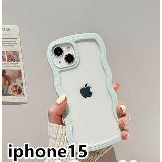 iphone15ケース カーバー波型 ライトブルー1(iPhoneケース)
