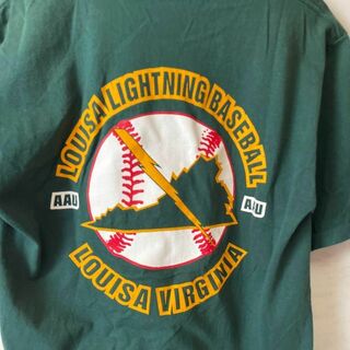 シングルステッチ　ビンテージＴシャツ　両面ロゴ　半袖緑グリーン　野球ベースボール(Tシャツ/カットソー(半袖/袖なし))