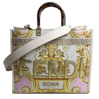 FENDI×VERSACE フェンダーチェ サンシャイン ミディアム ショッパーバック 2Wayショルダーバッグ マルチカラー ピンク×ホワイト 8BH386 レディース【中古】(ショルダーバッグ)