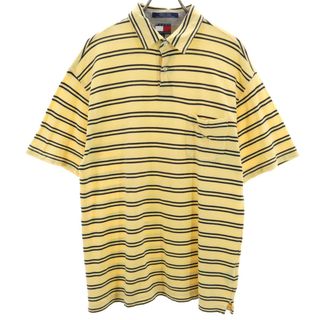 トミーヒルフィガー(TOMMY HILFIGER)のトミーヒルフィガー 90s オールド フラッグタグ ボーダー柄 半袖 ポロシャツ M イエロー系 TOMMY HILFIGER 鹿の子 メンズ(ポロシャツ)