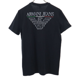 ARMANI JEANS - 未使用 アルマーニジーンズ イタリア製 バックプリント 半袖 Vネック Tシャツ M ブラック ARMANI JEANS メンズ