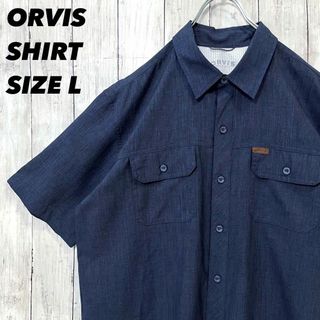 アウトドアブランド古着　ORVIS 背裏メッシュ半袖シャツ　サイズL ネイビー(シャツ)