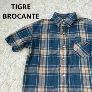 ティグルブロカンテ(TIGRE BROCANTE)のTIGRE ティグルブロカンテ　インディゴ　チェック　シャツ　半袖(シャツ)