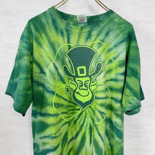 半袖Ｔシャツ　緑グリーン　サイズＬ　コットン100％　タイダイ絞り染めメンズ古着(Tシャツ/カットソー(半袖/袖なし))