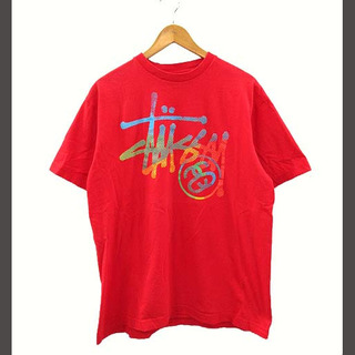 ステューシー(STUSSY)のステューシー STUSSY Tシャツ レインボーロゴ プリント レッド L(Tシャツ/カットソー(半袖/袖なし))